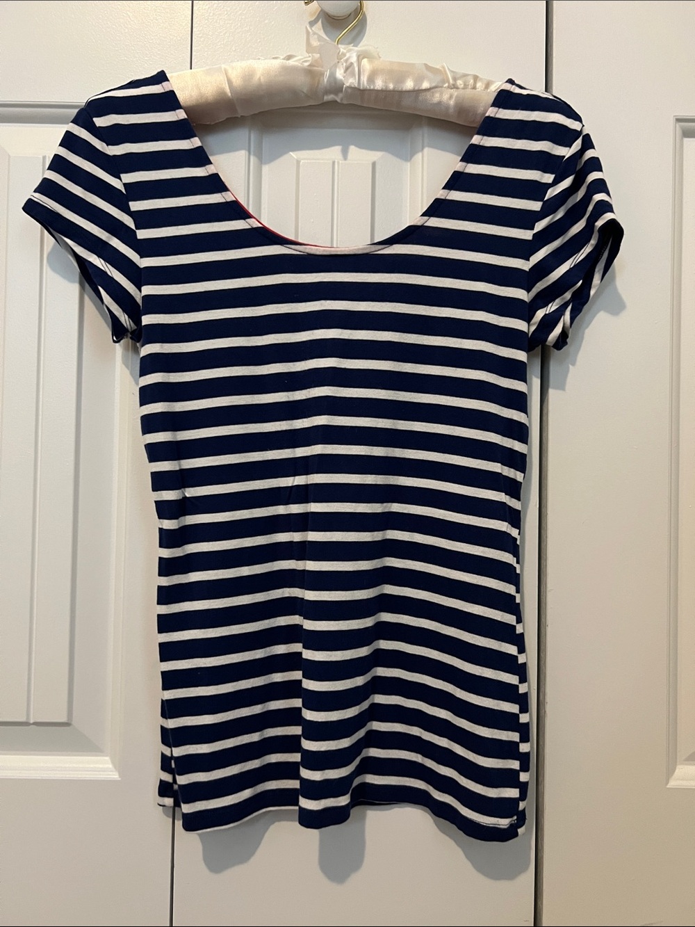 Ultra Flirt Navy and White Striped Scoop Neck Top